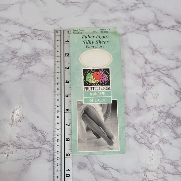 Fruit of the Loom Vtg White  Silky Sheer Pantyhose Nylon Lycra 90s USA Queen 1X - Picture 8 of 9